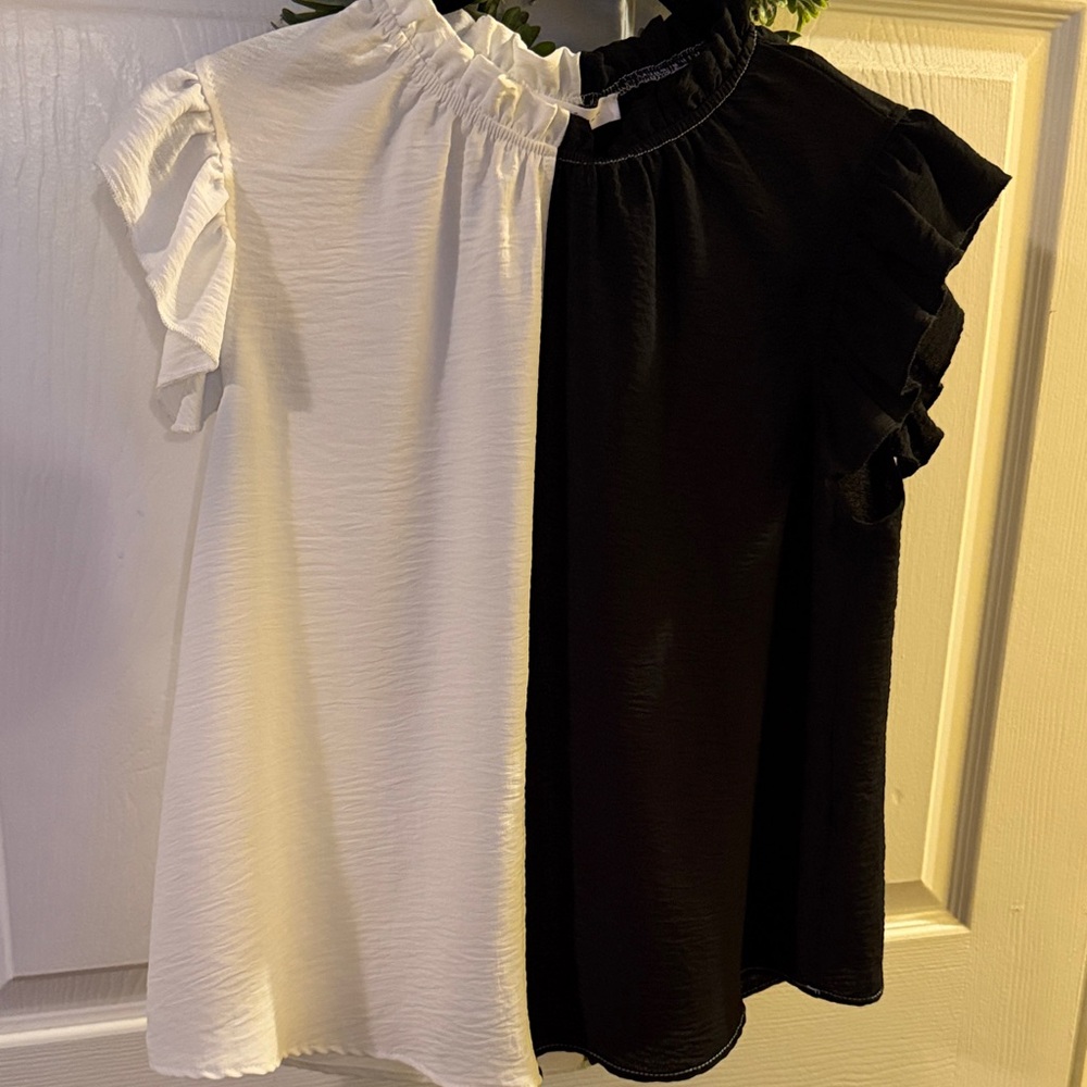Black and White Ruffled Women's Top